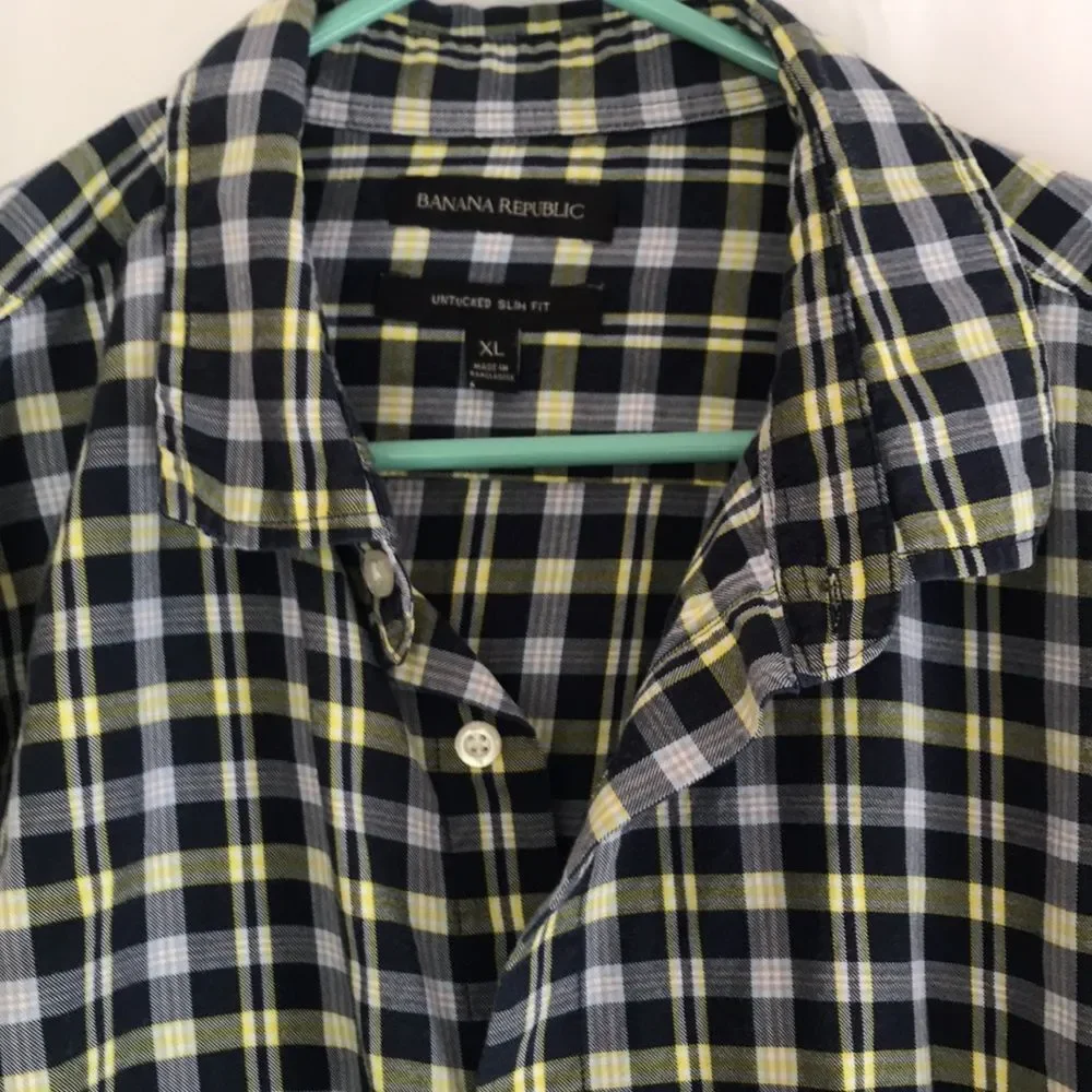 Banana Republic Mens Button Down Slim-Fit Cotton Shirt XL Plaid Business Casual